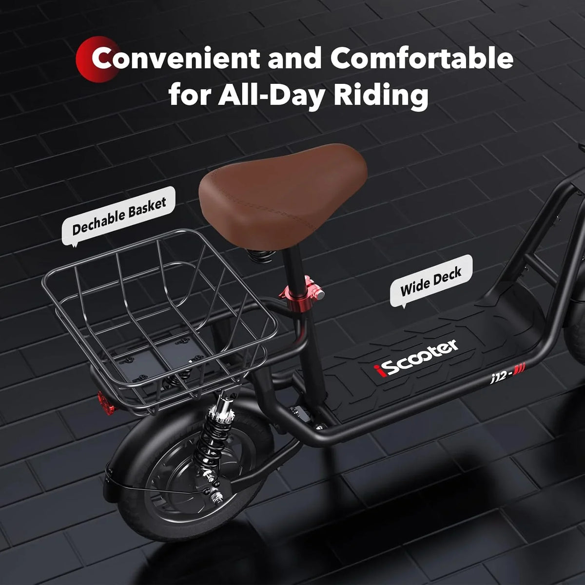 iScooter electric scooter with seat, 37/21 mile range, 28/19/15.6 mph top speed, dual suspension scooter with basket - image 38