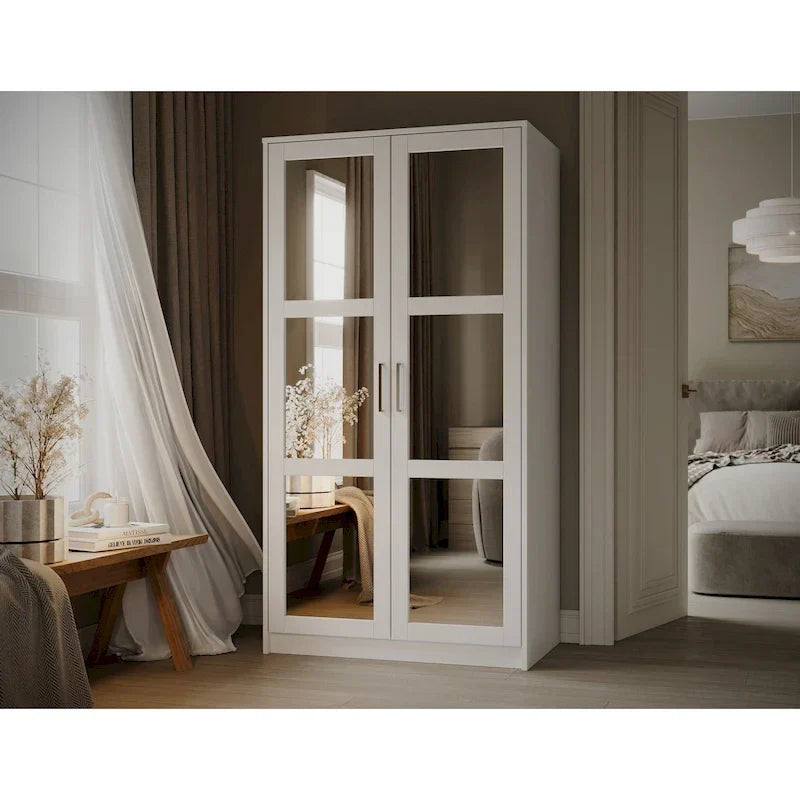 Palace Imports 100% Solid Wood 2-Door Urban Wardrobe Armoire with Solid and Mirrored Doors - image 15
