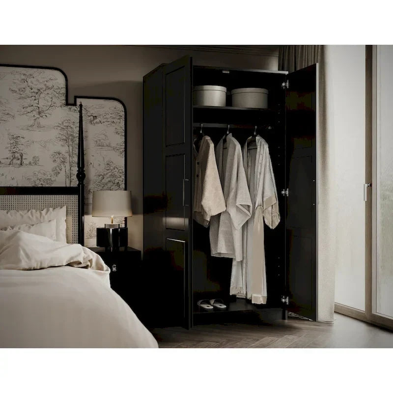 Palace Imports 100% Solid Wood 2-Door Urban Wardrobe Armoire with Solid and Mirrored Doors - image 11