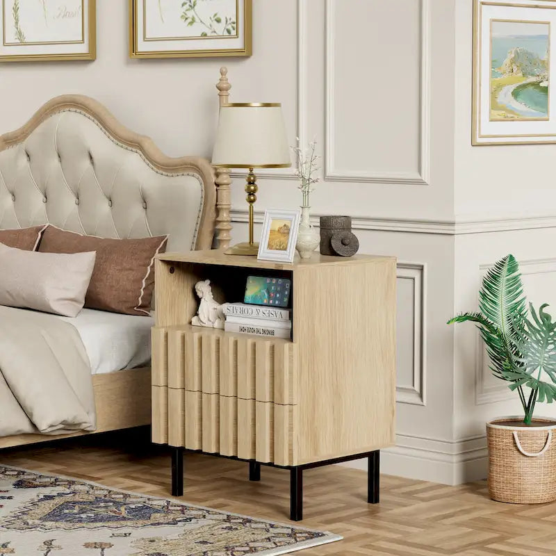 Mid-Century Modern Nightstand with 2 Drawers and Storage - Stylish Bedside Accent Table - image 2
