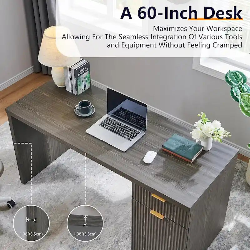 60-Inch Contemporary Executive Desk - Wooden Home Office & Fluted Computer Desk - image 19