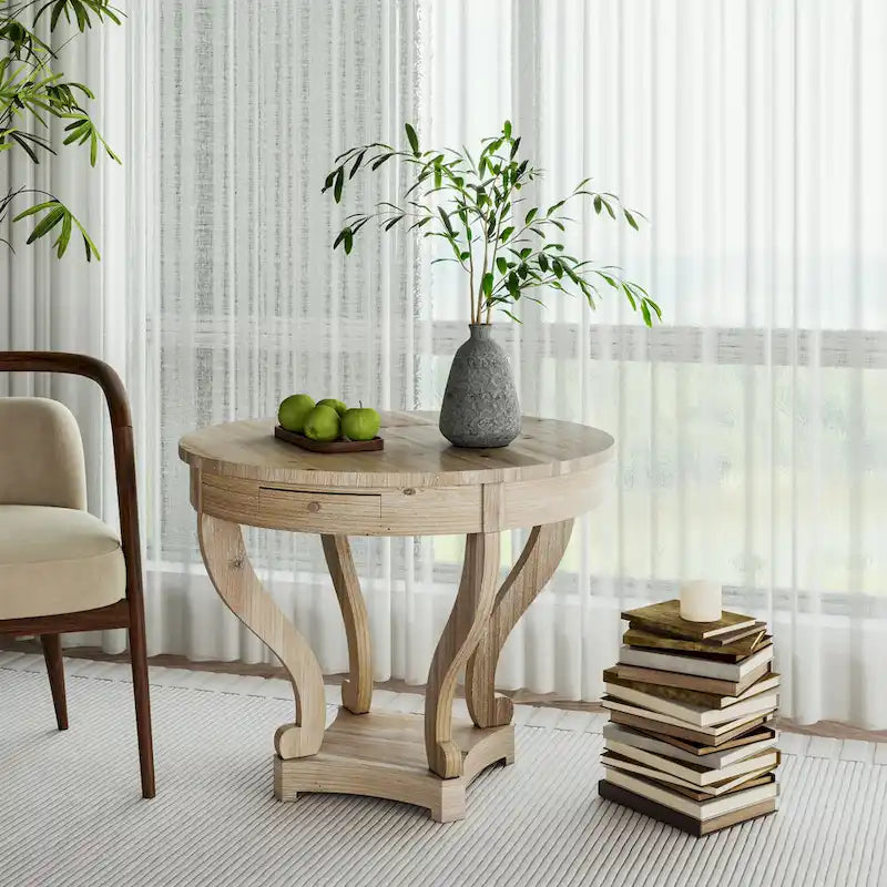Small Round Dining Table with Curved Legs in Farmhouse Style - image 5