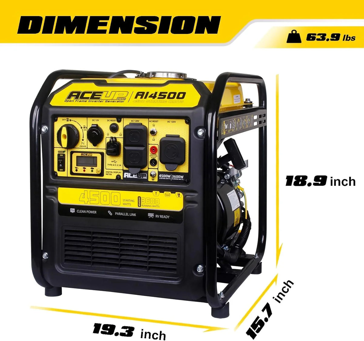 Aceup Energy 4500 Watt Open Frame Inverter Generator, Gas Generator 223CC RV-Ready, 4000W Generator EPA Compliant - image 2