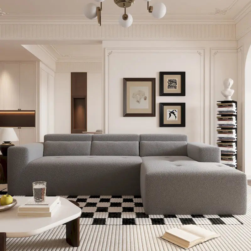 Christopher Knight Home - 109 Modern L-Shaped Modular Sectional Sofa in Teddy Fabric with Chaise and Pillows - image 19