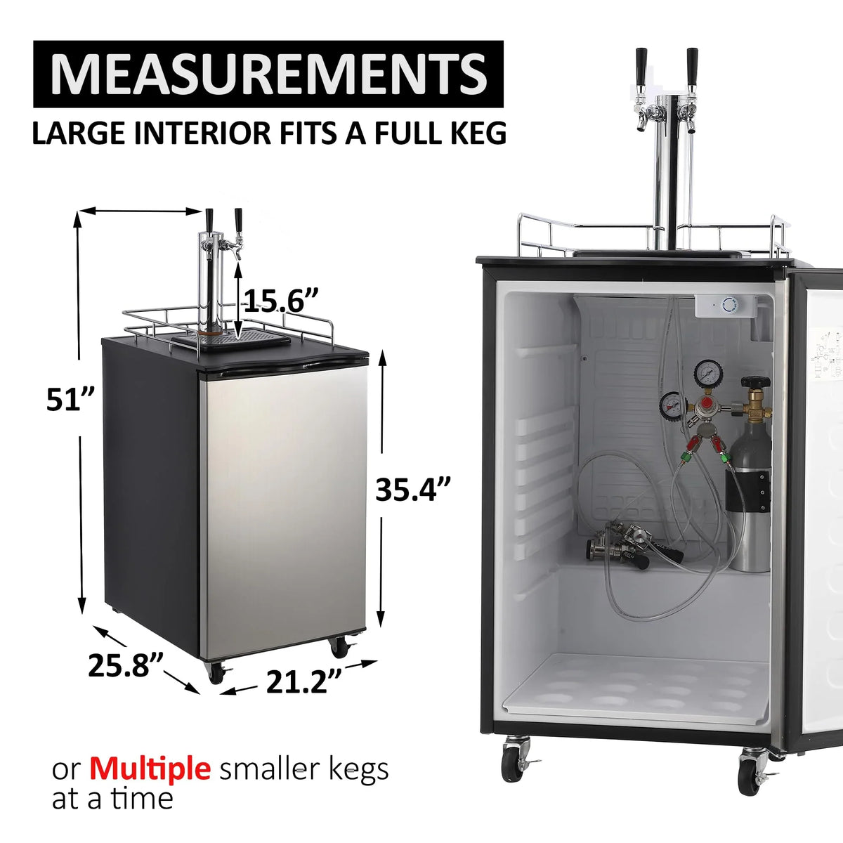 Beer Kegerator, Dual Tap Draft Beer Dispenser, Full Size Stainless Steel Keg Refrigerator With Drip Tray, CO2 Cylinder, 32°F- 50°F Temperature Control, 170L - image 7