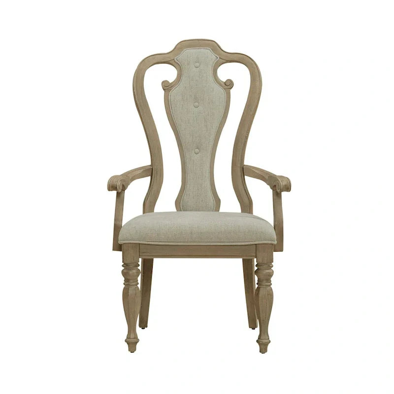 Set of 2 Magnolia Manor Weathered Bisque Upholstered Arm Chairs with Splat Back Design - image 4