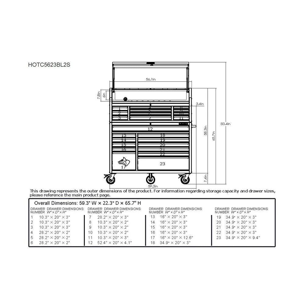 2025 56 in. W x 22 in. D Heavy Duty 23-Drawer Combination Rolling Tool Chest and Top Tool Cabinet Set in Matte Blue - image 2