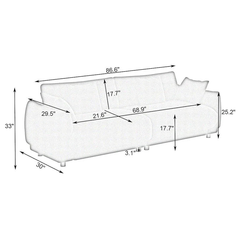 86.6" Contemporary Teddy Velvet Triple Sofa with 4 Cushions and Metal Legs - image 9