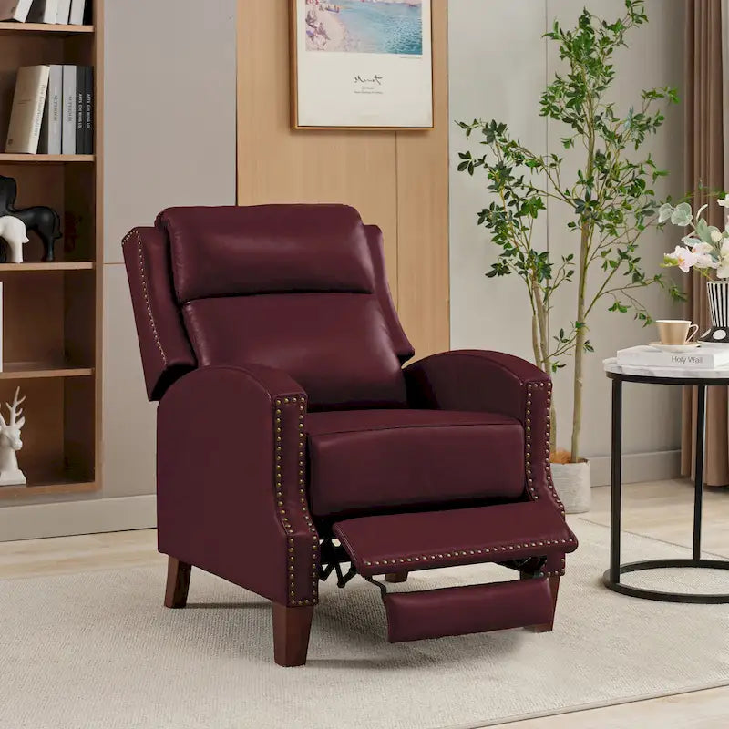 Authentic Leather Pushback Recliner with Adjustable Seat Back and Sturdy Wooden Legs - image 32
