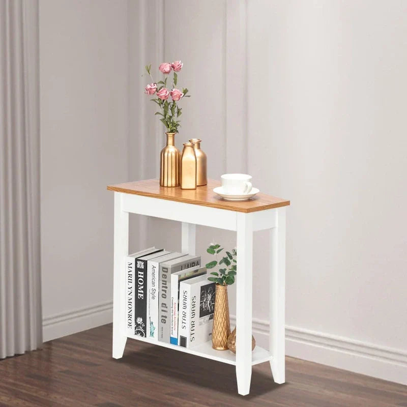 White MDF 24-Inch Wide 2-Tier Narrow Nightstand and Sofa Table - image 1