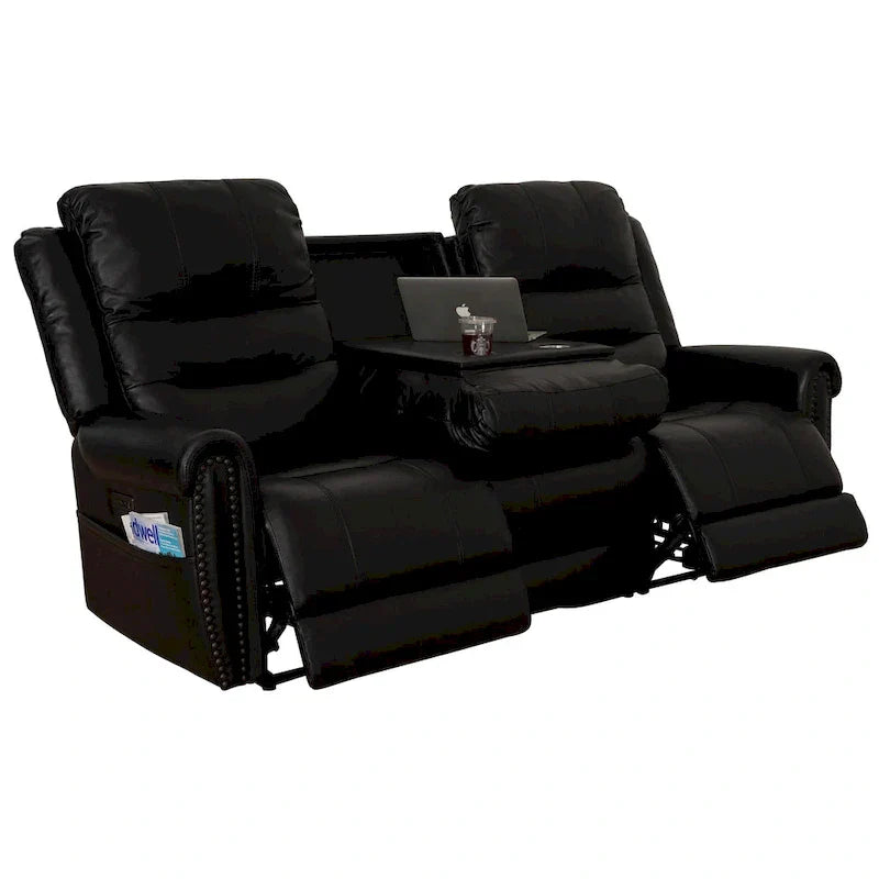 Authentic Leather Black Power Recliner Sofa Set: Loveseat and Recliner with Adjustable Headrest and Extendable Footrest - image 21