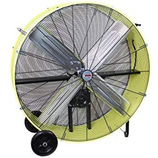 K Tool International 42′′ Belt Drive Drum Fan; Industrial, Garage, Shop, High Speed 2-Speed, Durable, Cut-Off Protection, Easy Mobility Rubber Wheels; SAFETY YELLOW KTI77743 - image 1