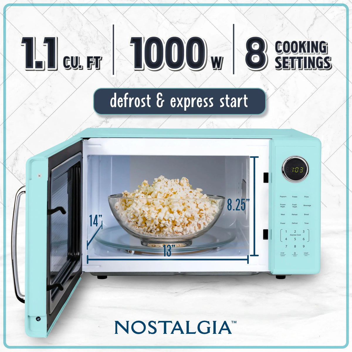 Nostalgia Retro Microwave Oven - 1.1 Cu Ft & 1000-Watt Countertop Size with Glass Turntable, Child Safety Lock, 8 Auto-Cook Programs & Digital Clock - Black - image 29