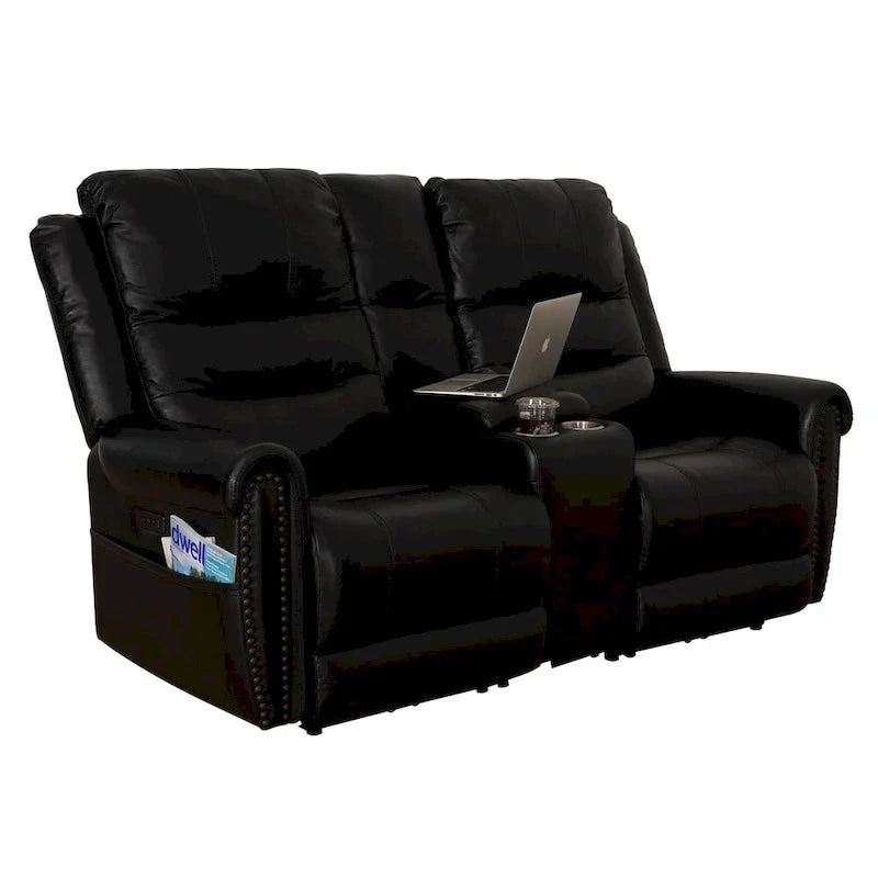 Authentic Leather Black Power Recliner Sofa Set: Loveseat and Recliner with Adjustable Headrest and Extendable Footrest - image 26
