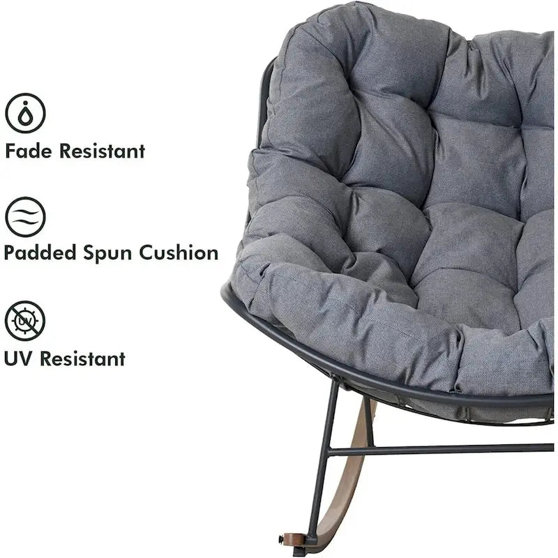 Giant Patio Rocking Chair, Indoor Outdoor Egg Freestyle Chair with Cushion Upholstered Modern Lounge Chair for, Garden, Backyard - image 7