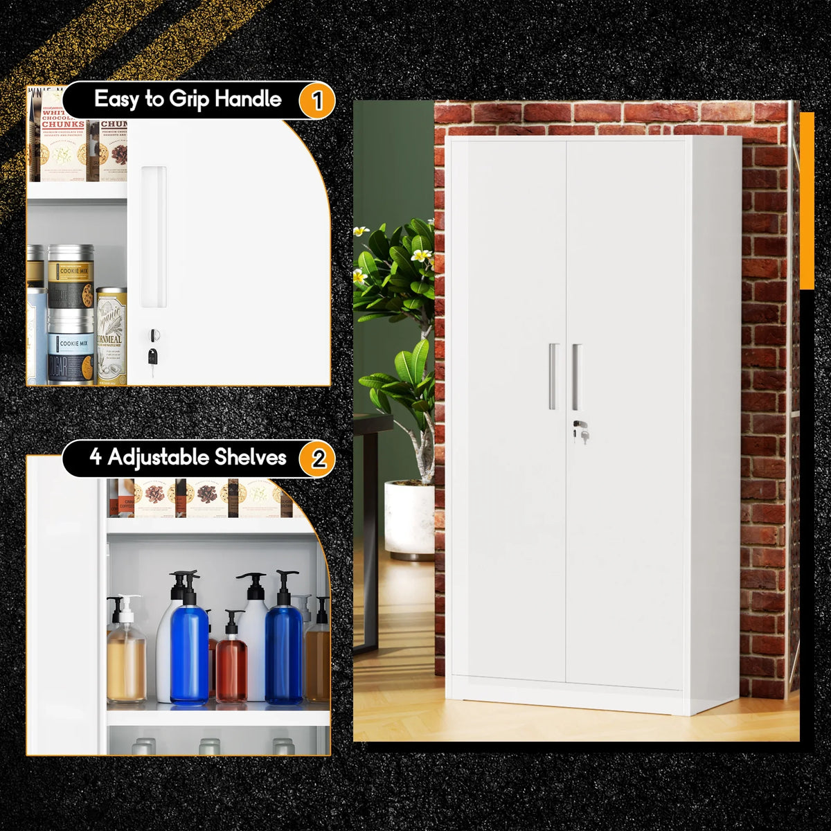 SOLAURA 71" Metal Garage Storage Cabinet with Locking Doors and Adjustable Shelves for Home, Office(Black) - image 57