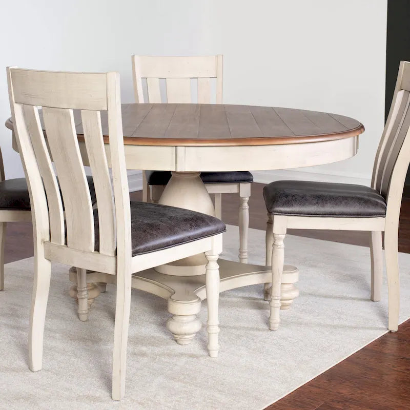 7-Piece Round Dining Set – Traditional Two-Tone Pedestal Table with 6 Chairs - image 3