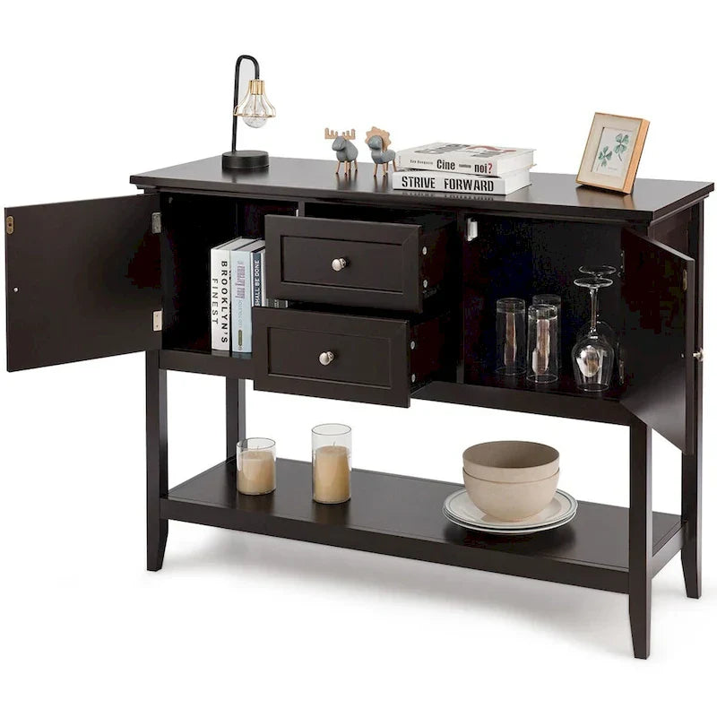 Modern Wooden Sideboard Buffet Cabinet with Drawers & Open Shelf - image 38