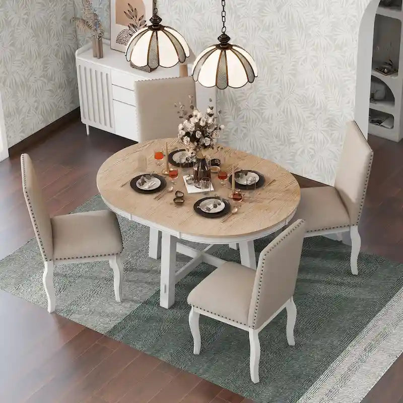 5-Piece Round Extendable Dining Set with Chairs - image 1