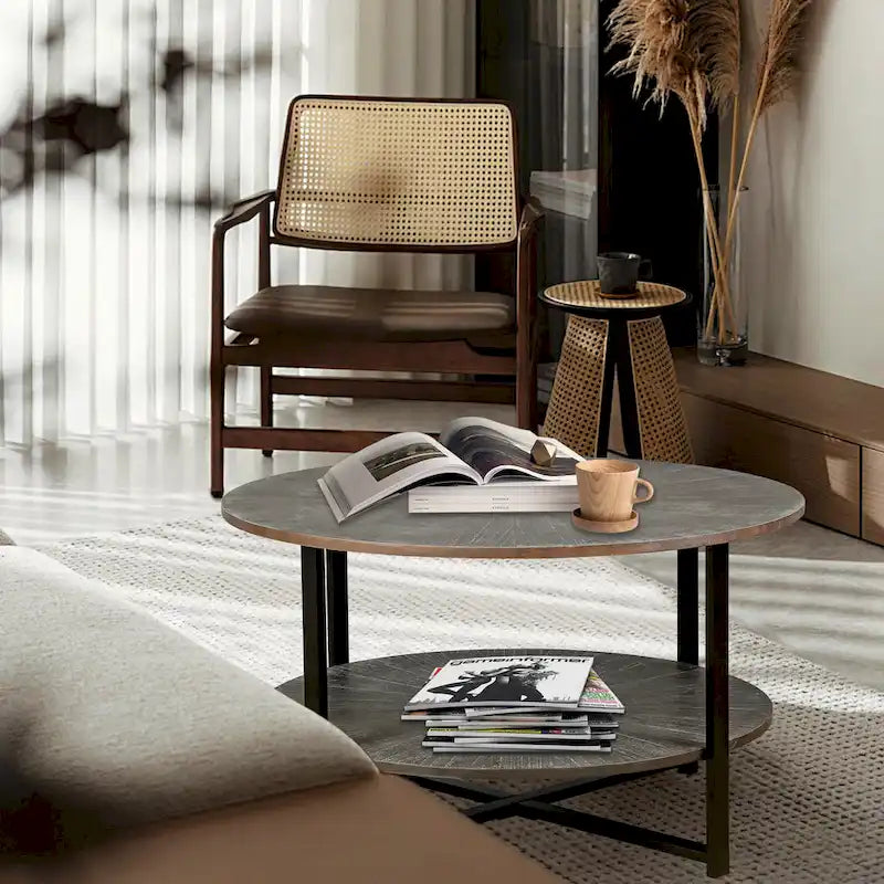 Two-Tier Round Coffee Table with Storage - image 3