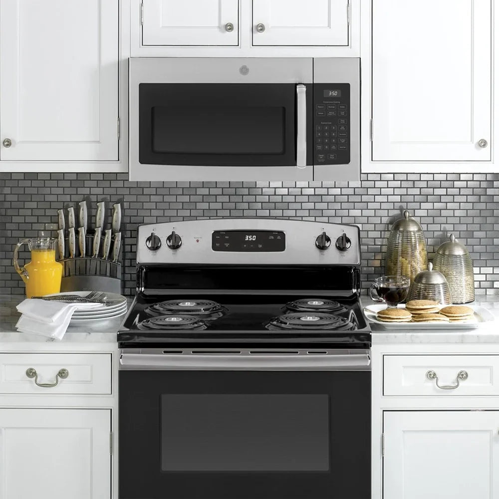 GE JVM3160RFSS 1.6 Cu. Ft. Over-the-Range Microwave Oven Stainless Steel Bundle with Deco Chef Pair of Red Heat Resistant Oven Mitt and 3 YR CPS Enhanced Protection Pack - image 5