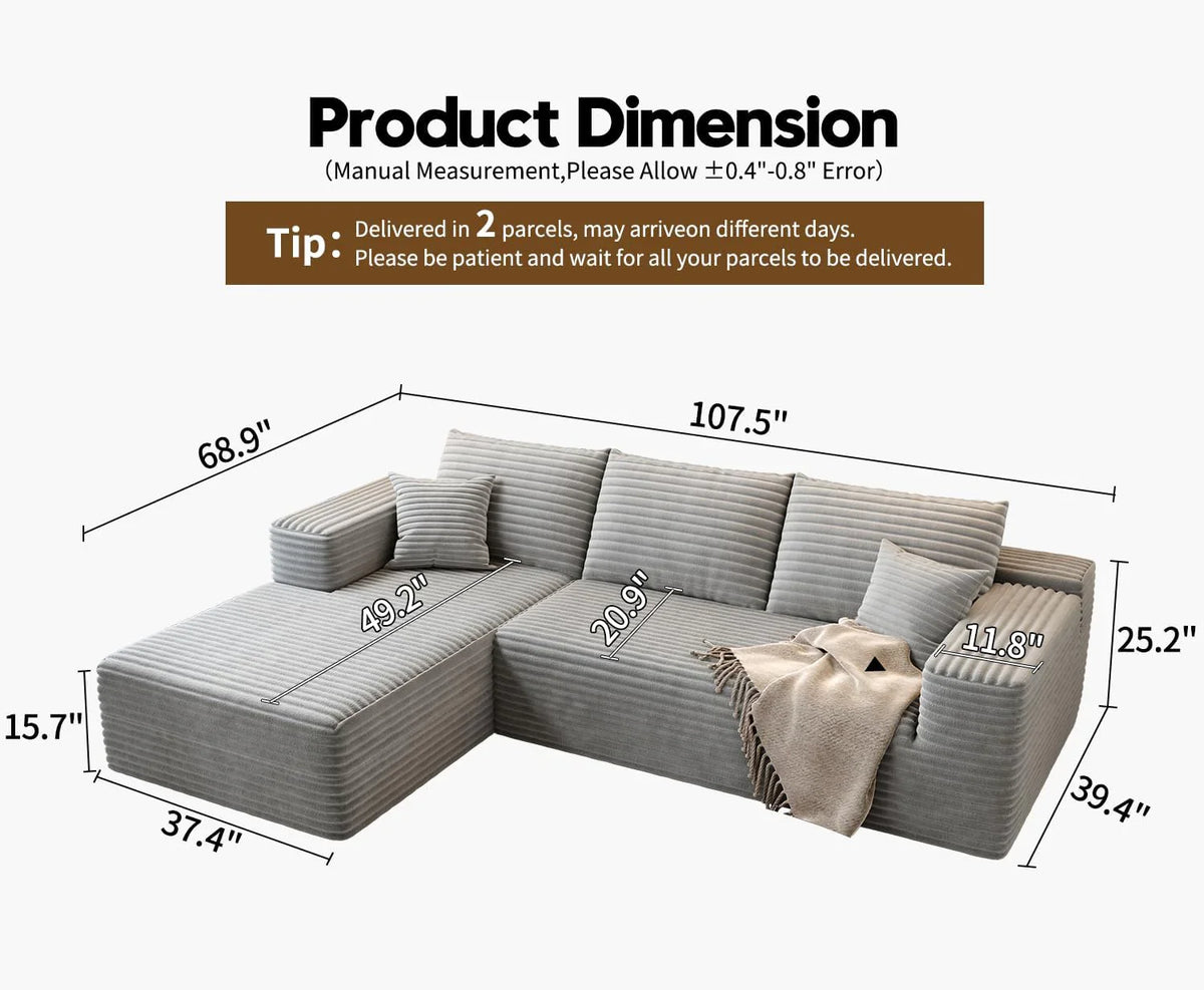 107.5" Cloud Modular Sectional Sofa Couch with L-Shape Chaise,Modern Minimalist Upholstered Couches for Living Room Bedroom,Deep Seat Corner Couch .No Assembly Required (Black,Left Facing Chaise) - image 68