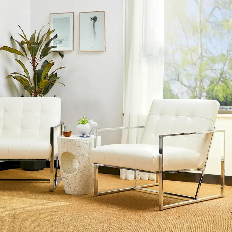 Glitzhome Set of 2 Mid-Century Tufted Accent Chairs in 29.25W PU Leather - image 34