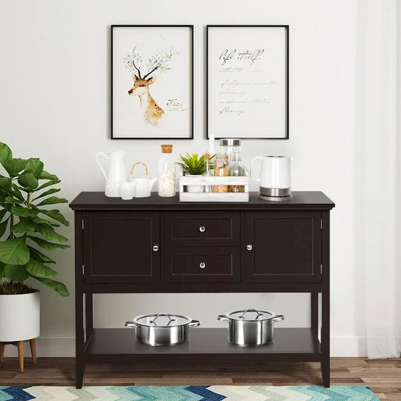 Modern Wooden Sideboard Buffet Cabinet with Drawers & Open Shelf - image 32