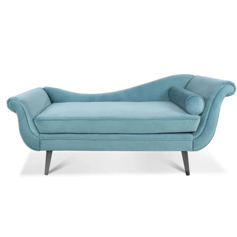 Upholstered Indoor Chaise Lounge Chair with Scroll Arms, Reclining Feature, Rolled Accent Pillow, and Sturdy Solid Wood Legs - image 7