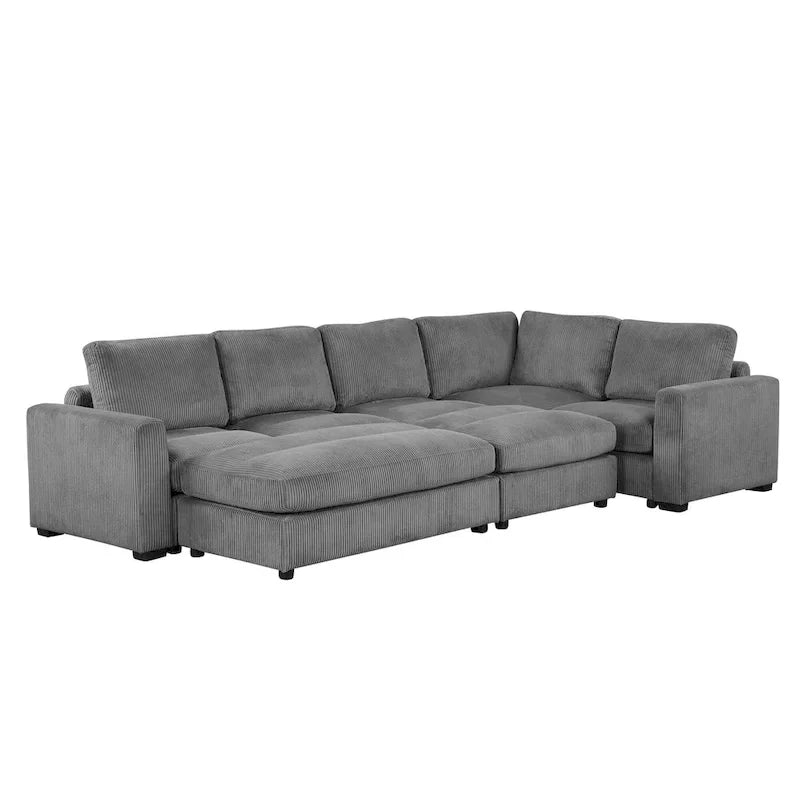Corduroy Modular Sectional Sofa Bed with Recliner and 2 Movable Ottomans – Perfect for Living Rooms - image 15