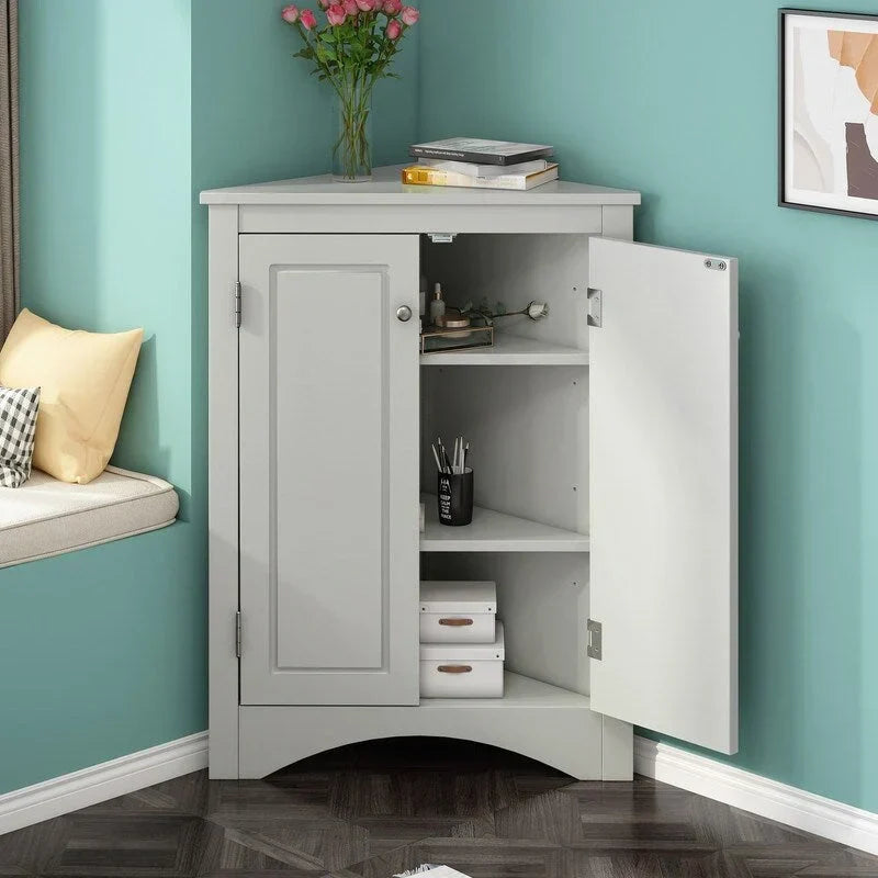Freestanding Corner Triangle Bathroom Storage Cabinet with Adjustable Shelves - Versatile Accent Cabinet for Living Room - image 1