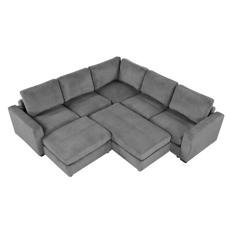 Corduroy Modular Sectional Sofa Bed with Recliner and 2 Movable Ottomans – Perfect for Living Rooms - image 4