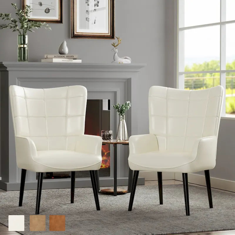 Set of 2 High-Back Tufted Accent Chairs in Cream, Brown, and Taupe - image 5