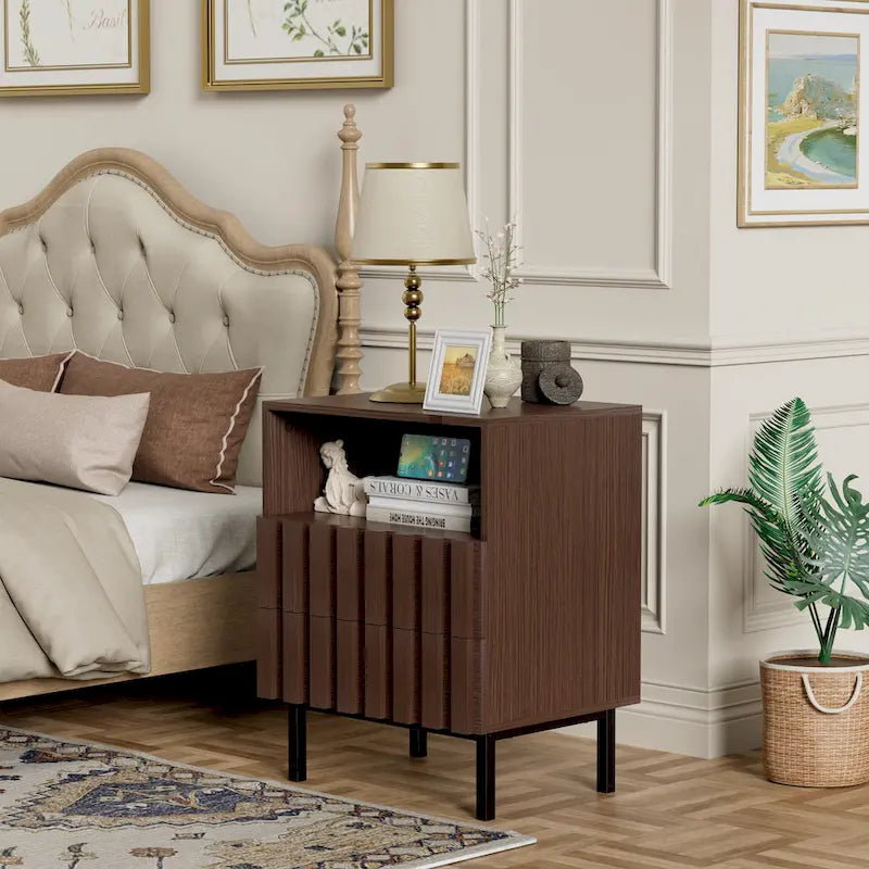 Mid-Century Modern Nightstand with 2 Drawers and Storage - Stylish Bedside Accent Table - image 3