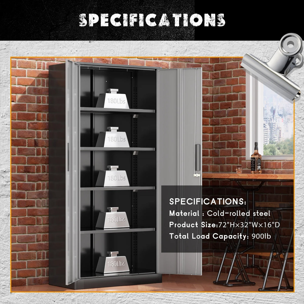 SOLAURA 71" Metal Garage Storage Cabinet with Locking Doors and Adjustable Shelves for Home, Office(Black) - image 39