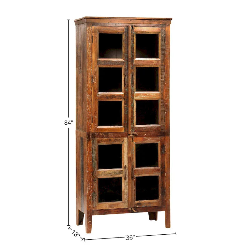 84-Inch Tall Distressed Mango Wood and Glass Storage Cabinet with Reclaimed Finish - image 3