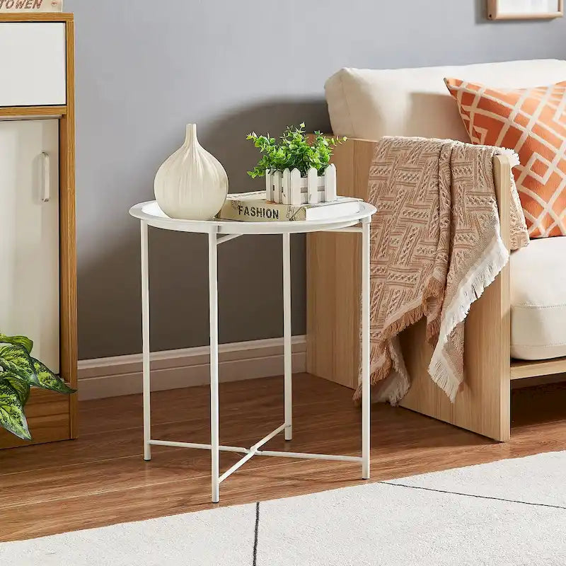Javlergo Set of 2 Folding Round Steel TV Tray Tables - Compact Side Tables, No Assembly Needed - Dimensions: 18.5 x 18.5 x 19.7 in - image 26