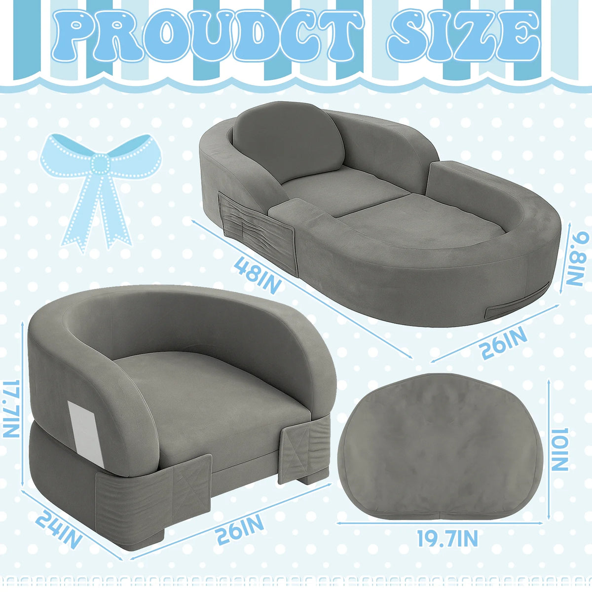 Coumy Toddler Travel Bed 2-in-1 Kids Sofa Chair with Removable Cover, Soft Foam Portable Foldable Toddler Bed for Travel with Carrying Bag, Blue - image 13