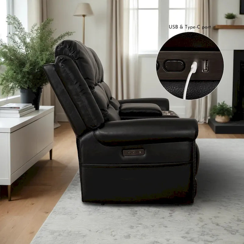 Authentic Leather Black Power Recliner Sofa Set: Loveseat and Recliner with Adjustable Headrest and Extendable Footrest - image 5