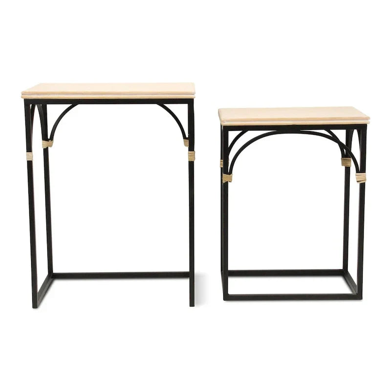 Claudette Set of 2 Rectangle Side Tables with Rattan Accents in Wood and Metal - image 8