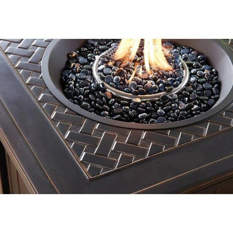 2025 5-piece steel patio fire pit seating set with navy blue cushions, swivel gliders and square fire pit table - image 14