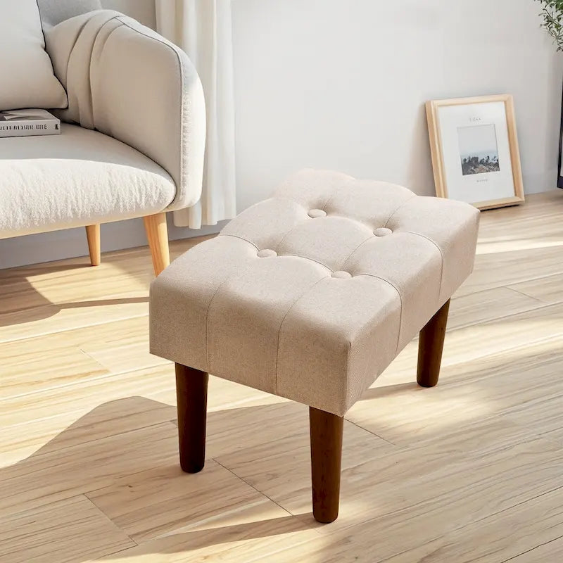 Set of 2 Small Linen Foot Stools with Legs - Rectangle Upholstered Ottoman Footrests - image 23
