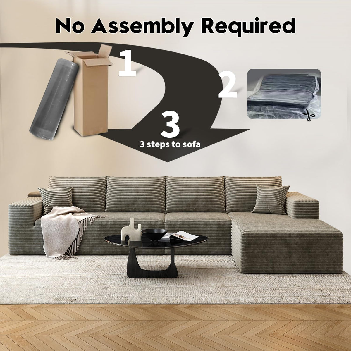 107.5" Cloud Modular Sectional Sofa Couch with L-Shape Chaise,Modern Minimalist Upholstered Couches for Living Room Bedroom,Deep Seat Corner Couch .No Assembly Required (Black,Left Facing Chaise) - image 86