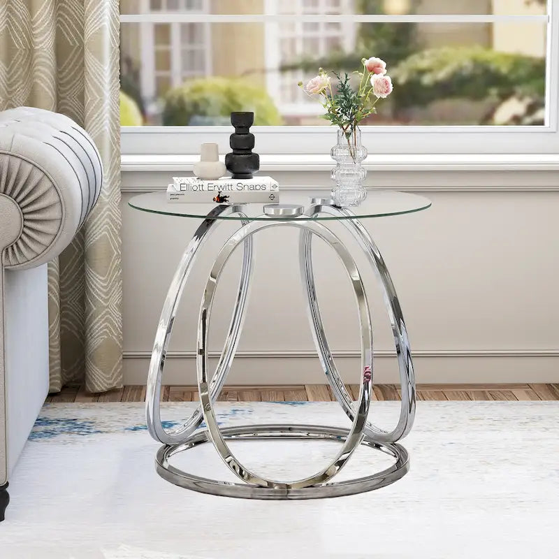 Myhozm Glass Side Table for Living Room with Sturdy Metal Frame - image 14