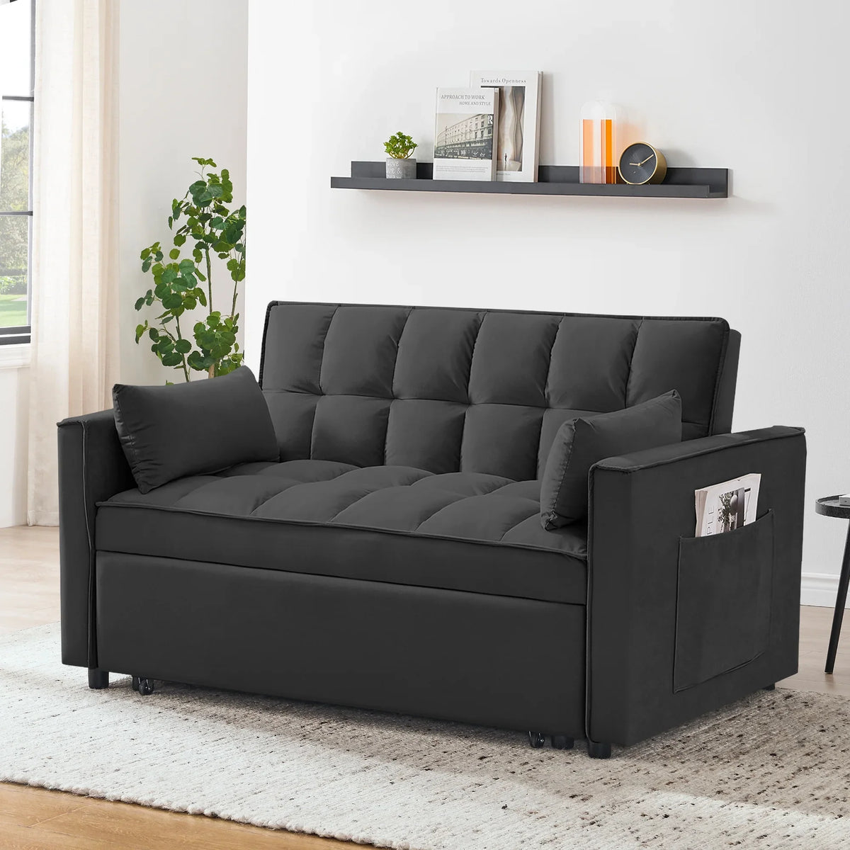 55 in Convertible Futon Sofa Bed, Modern Loveseat Sleeper Sofa Couch with Pull - Out Sofa Bed for Living Room, Small - image 6