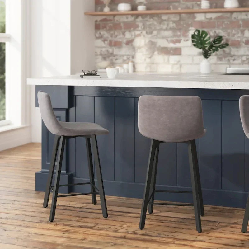 Pair of Armless Upholstered Metal Counter Stools - image 18