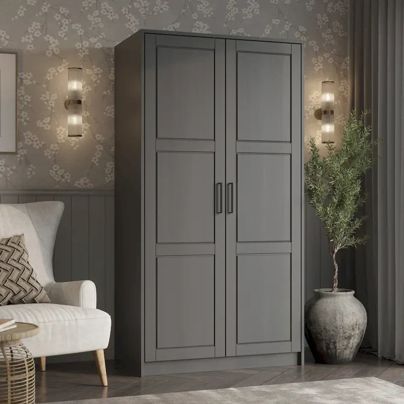 Palace Imports 100% Solid Wood 2-Door Urban Wardrobe Armoire with Solid and Mirrored Doors - image 26