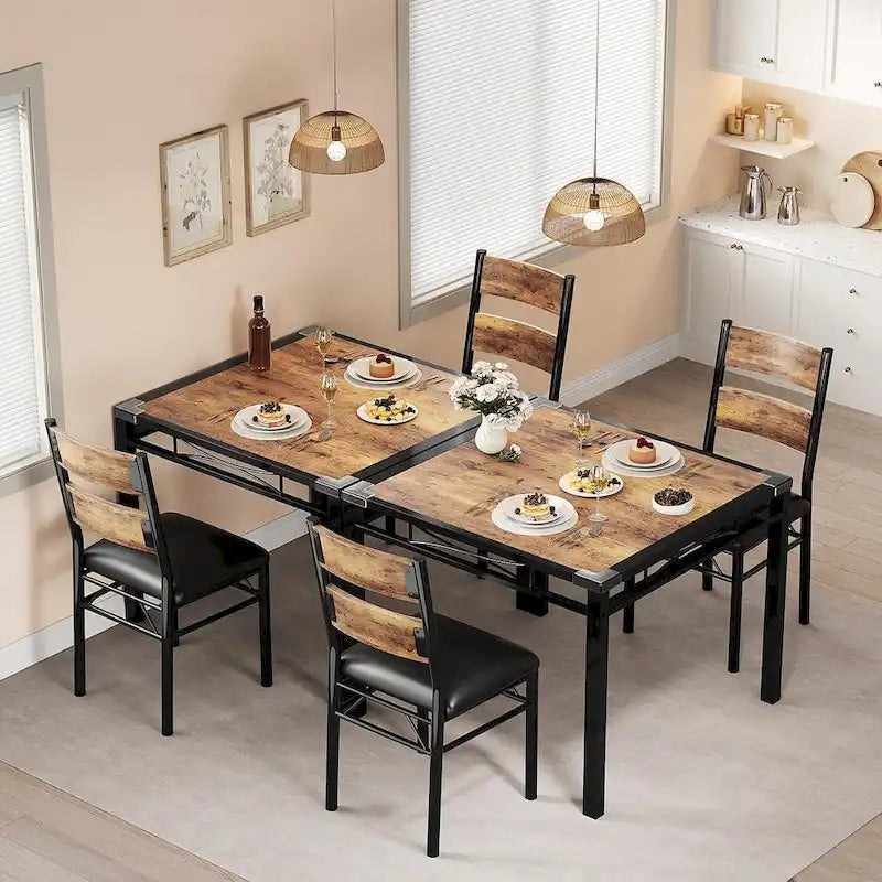 5-Piece Dining Table Set for 4 – Space-Saving Kitchen Set with Upholstered Chairs - image 15