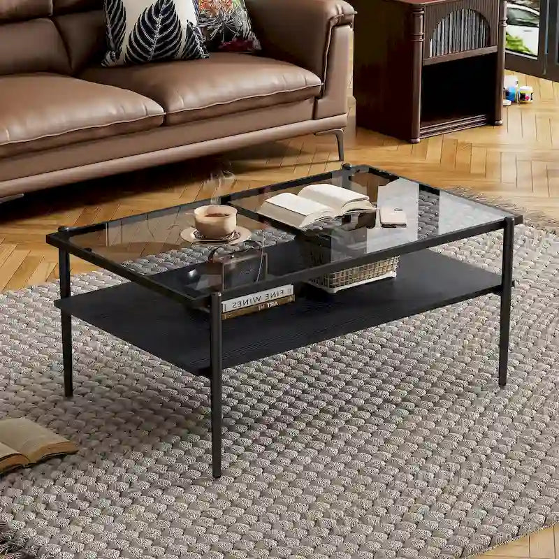 Modern Rectangular Coffee Table with Tempered Glass Surface for Living Room - image 1