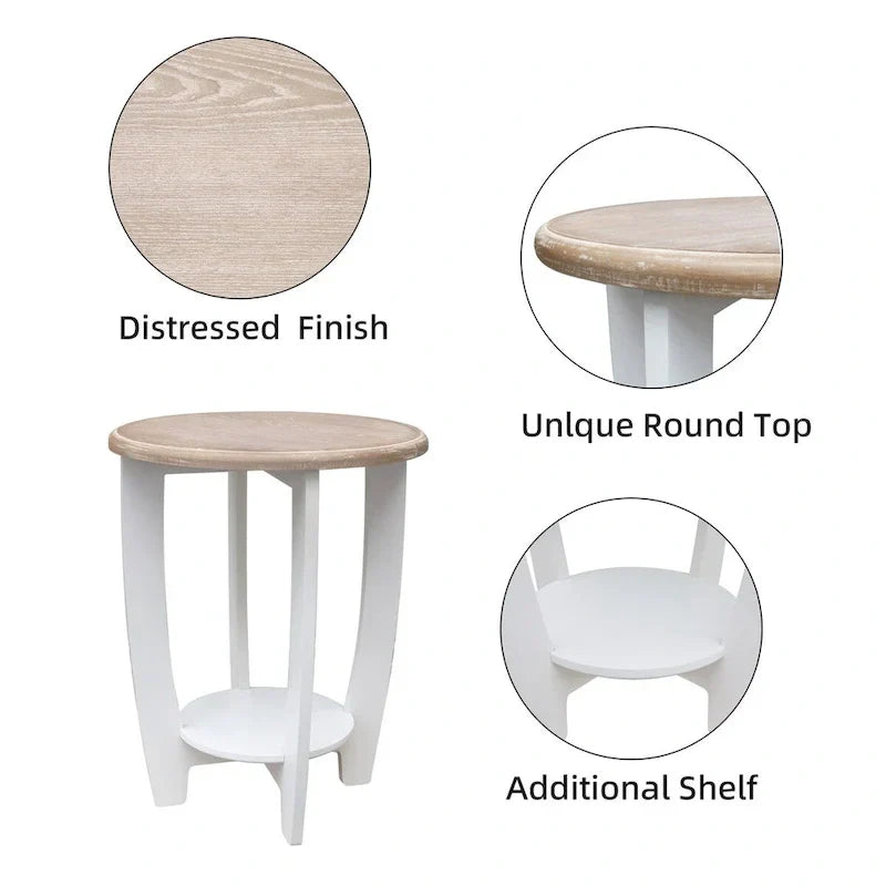 Two-Tiered Round Wooden Side Table in White and Brown - image 5
